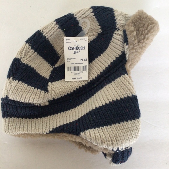 OSH KOSH BGOSH STRIPED FUZZY TRAPPER HAT NWT - Picture 5 of 16